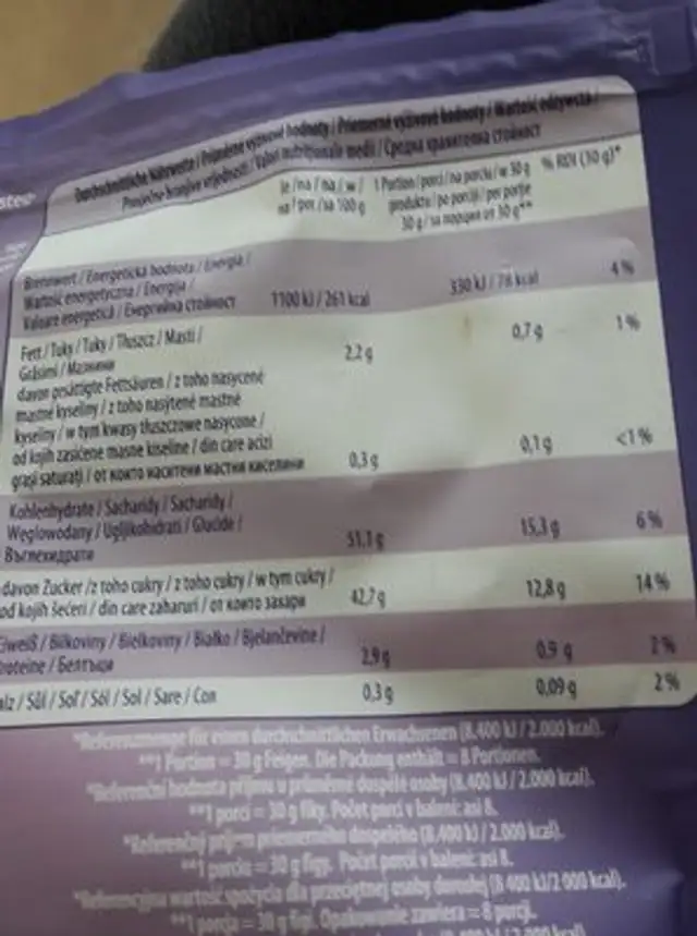 Soft Früchte, Feigen ingredients label