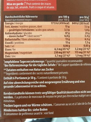 Bio Super Porridge Kakao & Hanf nutrition facts table