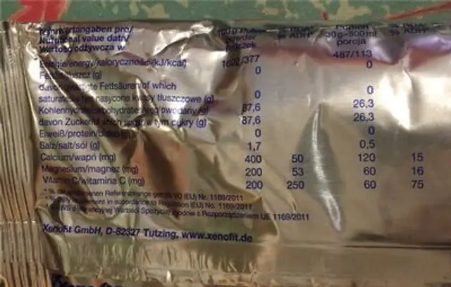 Refresh iso pulver nutrition facts table