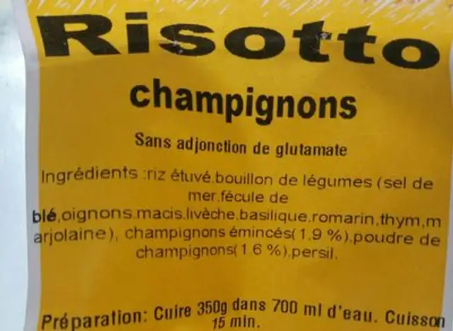 Risotto champignons ingredients label