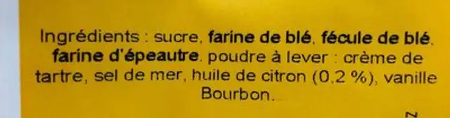 Gateaux aux citron ingredients label