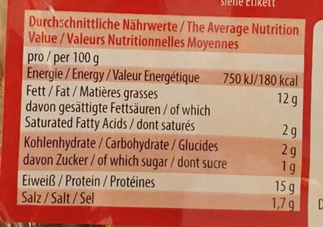 Vegane Tofu Ente nutrition facts table