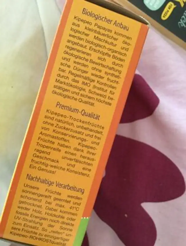 Bio papaya ingredients label