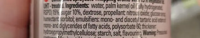 Vegan spray topping ingredients label