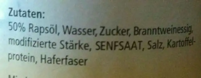 Salat-Mayonnaise sans oeuf ingredients label