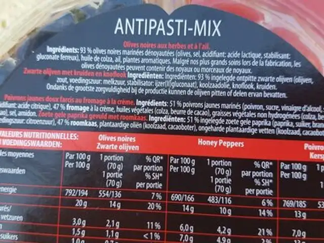 Antipasti-mix ingredients label