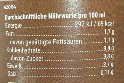 Schoko Milch nutrition facts table