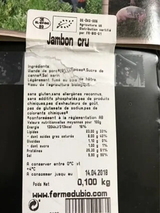 Jambon cru de la ferme nutrition facts table