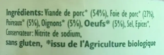 Terrine de campagne ingredients label