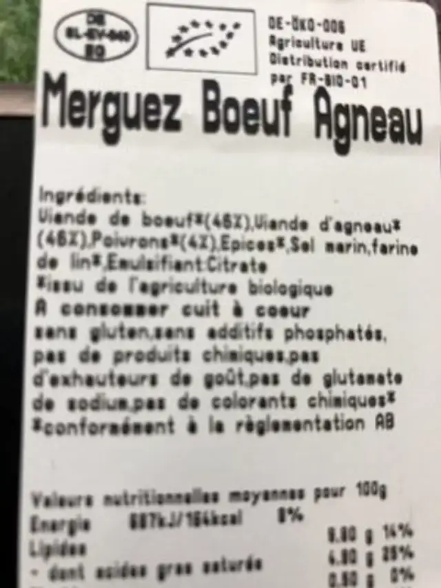 Merguez ingredients label
