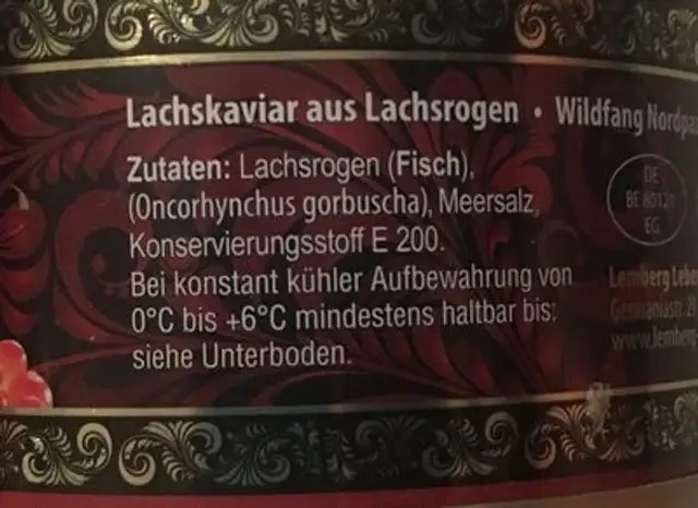 Kaviar ingredients label