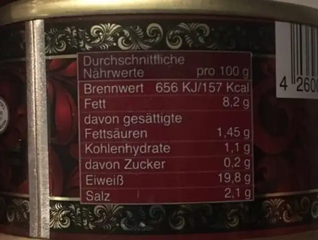 Kaviar nutrition facts table