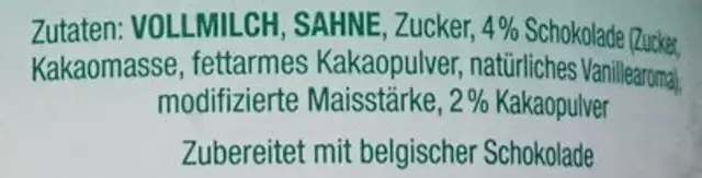 Pudding (Schokolade) ingredients label