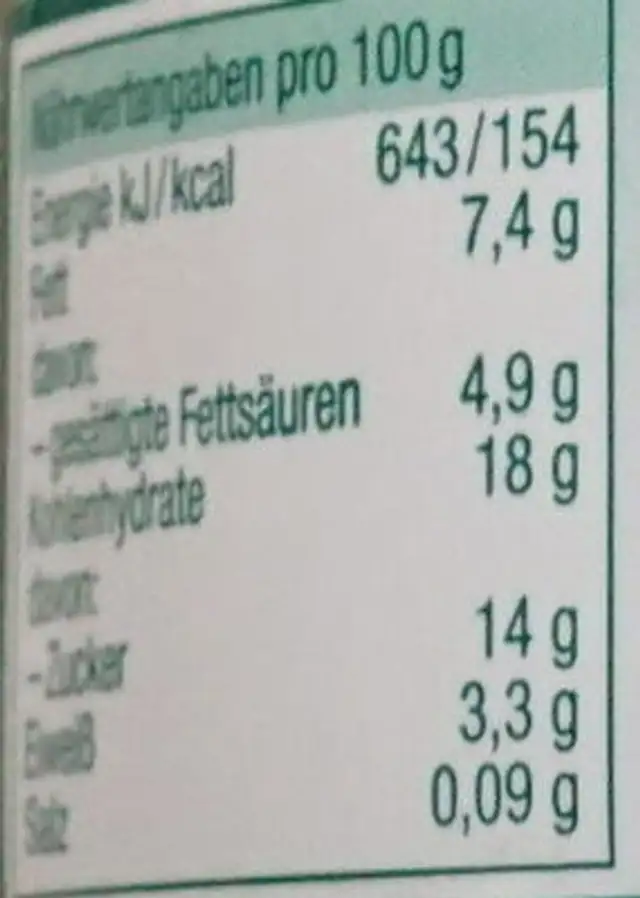 Pudding (Schokolade) nutrition facts table