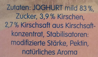 Joghurt Kirsche ingredients label