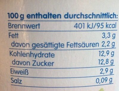 Joghurt Kirsche nutrition facts table