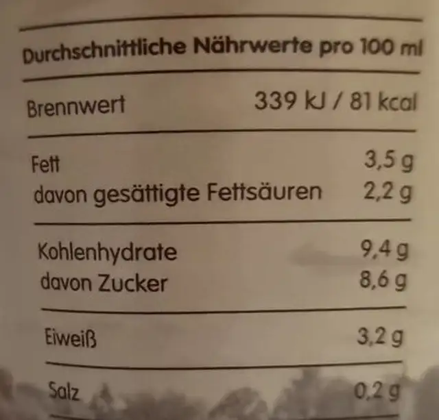 Eis Kaffee to go nutrition facts table