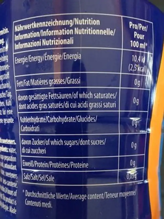 L-carnitine nutrition facts table