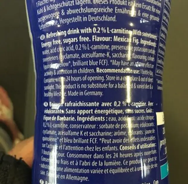 L-carnitine Drink Light Mexican Fruit, Mexican Fei. .. ingredients label
