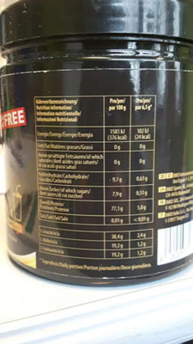 BCAA nutrition facts table