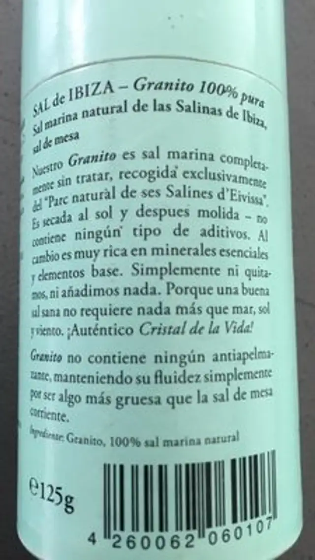 Sal De Ibiza Granito Table Salt Shaker ingredients label