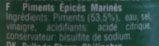Selin Eingelegte Scharfe Peperoni ingredients label