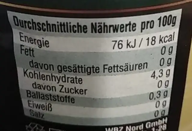 Limone sosu nutrition facts table