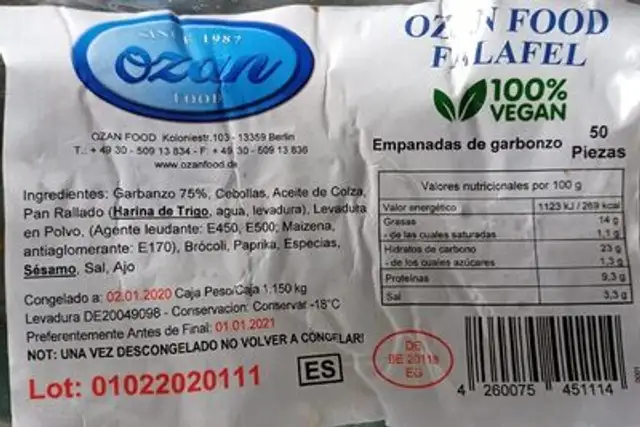 Falafel nutrition facts table