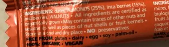 Raw Ba Amande Physalis 40G Simply Raw ingredients label