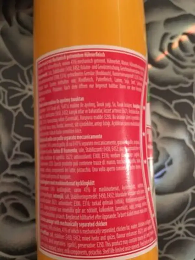 Tavuk Salam ingredients label