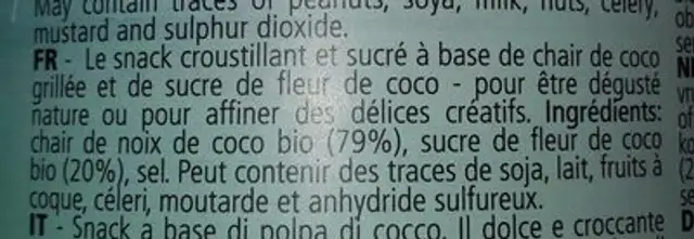 Coconut Chips ingredients label