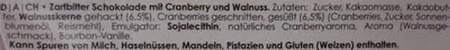 Zartbitterschokolade Cranberry Walnuss ingredients label