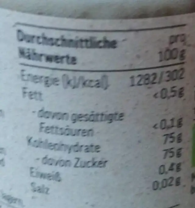 Rapshonig serapia culinar nutrition facts table