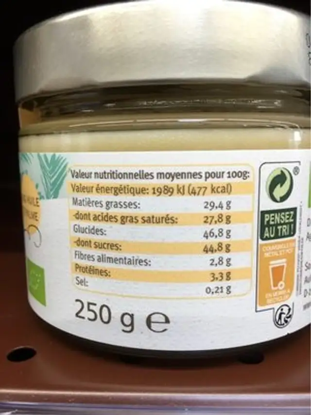 Douceur de coco a la vanille nutrition facts table