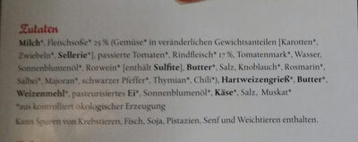 Lasagne Bolognese (TK) ingredients label