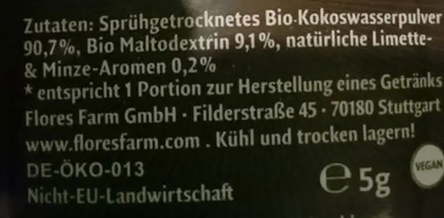 Coconut water to go ingredients label