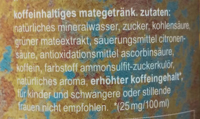 Koffeinhaltiges Mixgetränk ingredients label