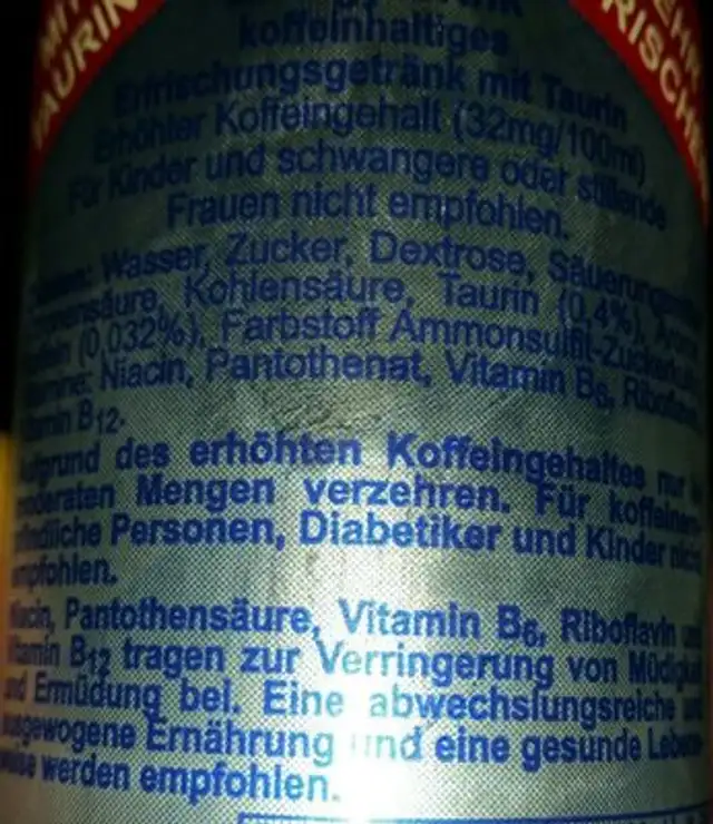 Flying horse ingredients label