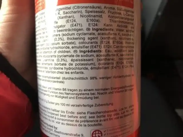 Vital drink ingredients label