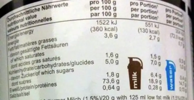 Creamy One nutrition facts table