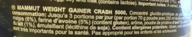 Weight gainer crash 5000 ingredients label