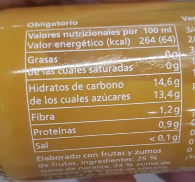 Smoothie yellow nutrition facts table