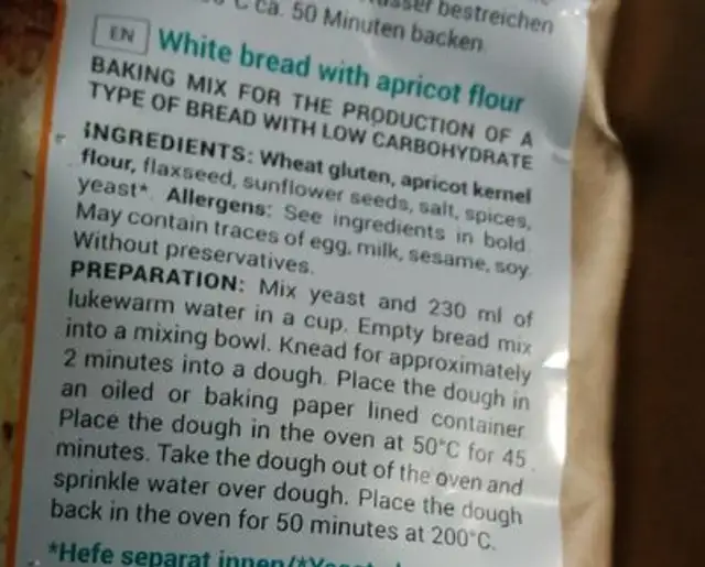Adams Brot ingredients label