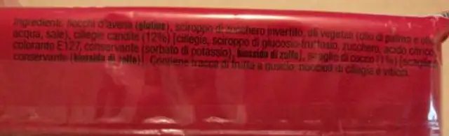 Energy Cake, Kirsch / Kokos ingredients label