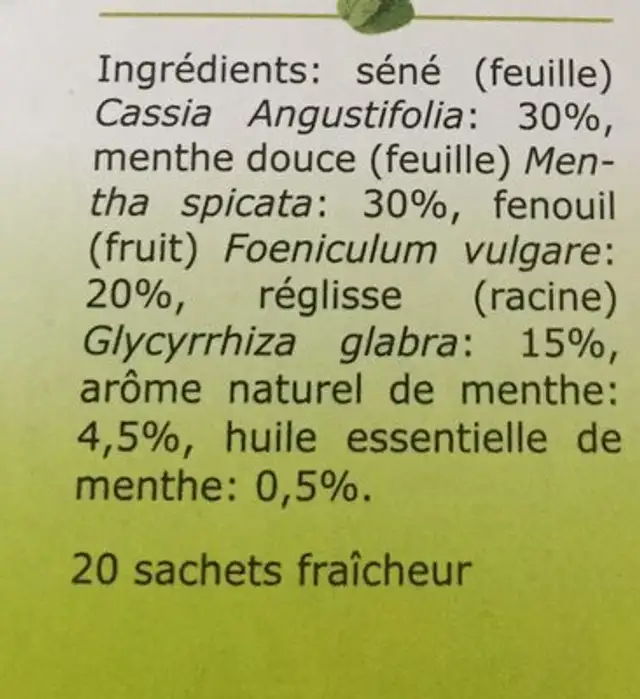 Kruidenthee ingredients label