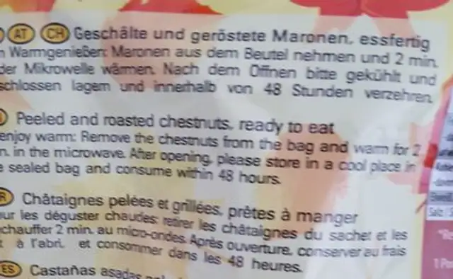 Leckere Maronen ingredients label