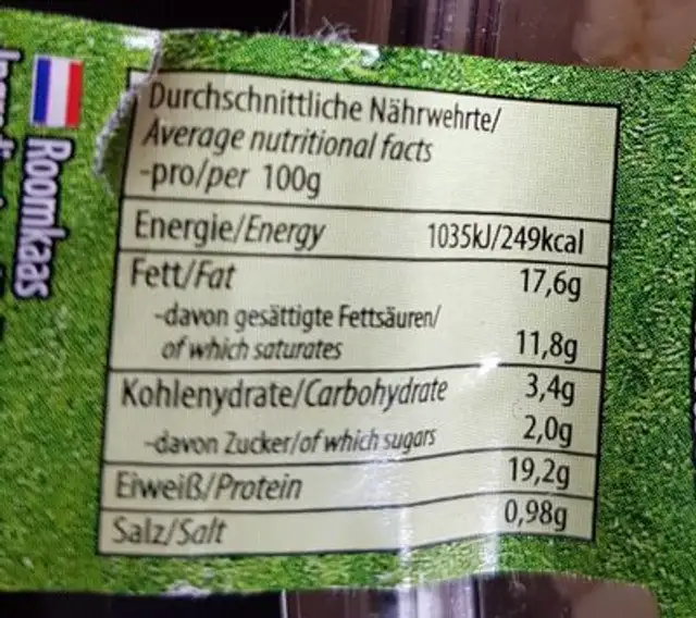Safak Cokelek Cheese Fresch nutrition facts table