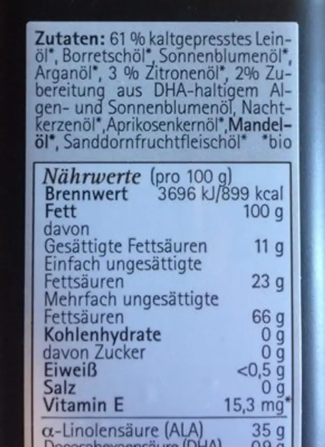 Omega-3 DHA ingredients label