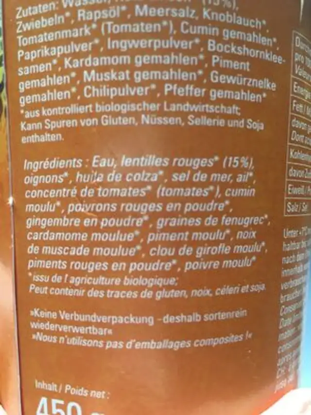 Messir Wot äthiop. Linsengericht, Jooti, 450G ingredients label