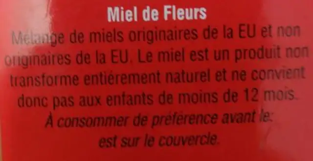 Buram Blomhonung Press ingredients label